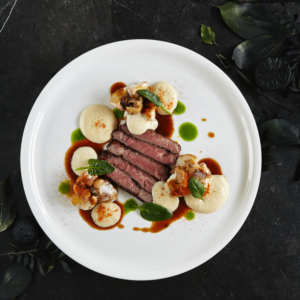 Exquisite,Serving,White,Restaurant,Plate,Of,Black,Angus,Beef,Fillet